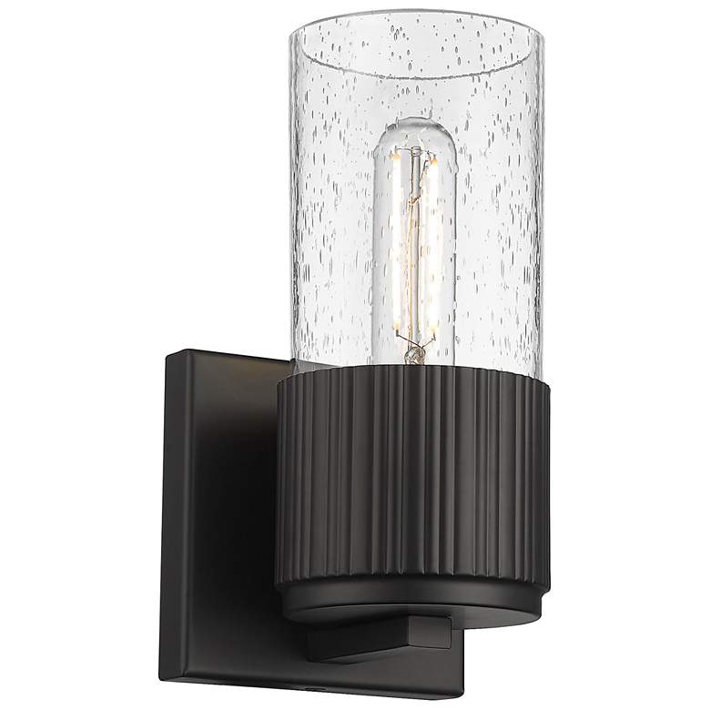Image 1 Bolivar 7.5" High Matte Black Sconce With Seedy Glass Shade