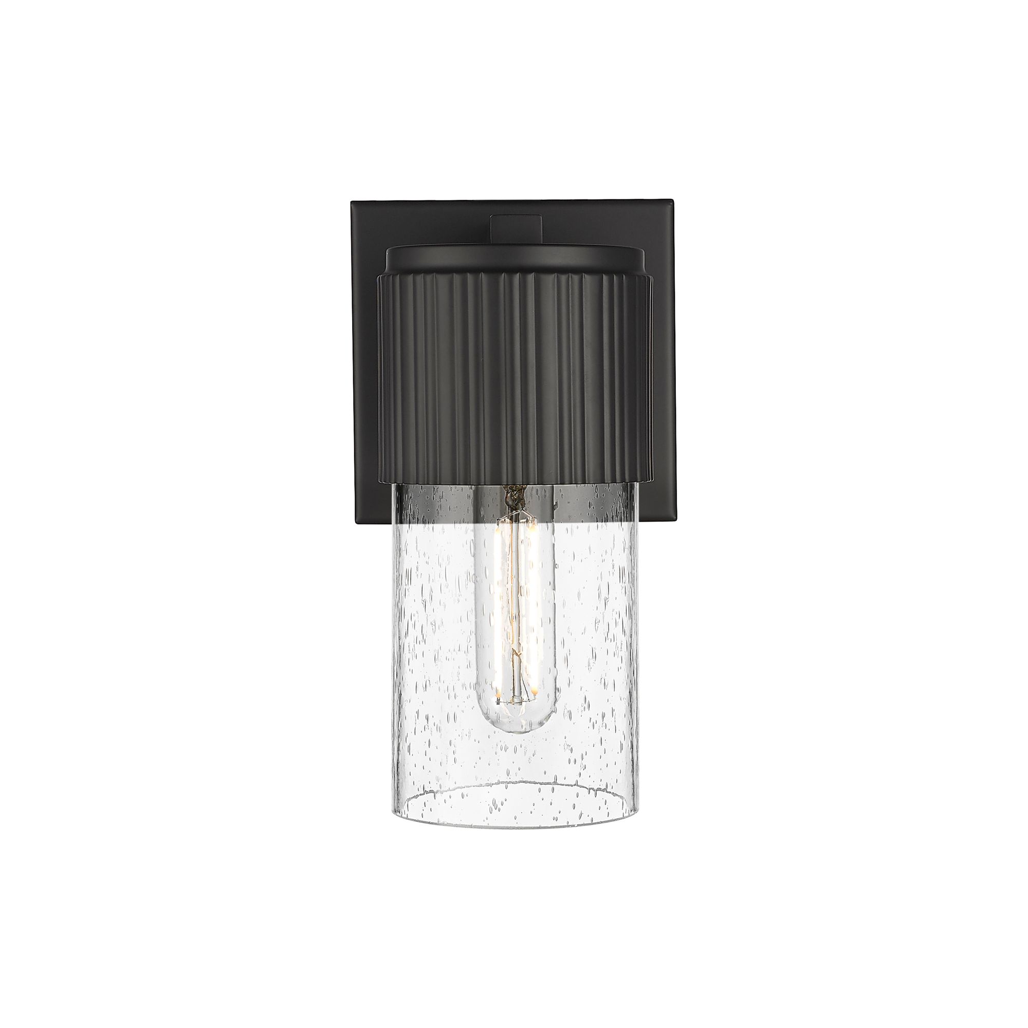 Image 3 Bolivar 7.5" High Matte Black Sconce With Seedy Glass Shade more views