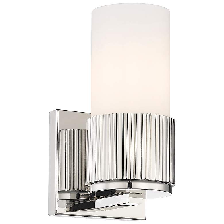 Image 1 Bolivar 7.5" High Polished Nickel Sconce With Matte White Glass Shade