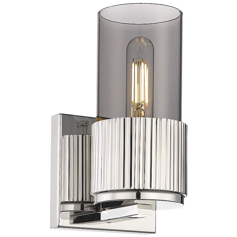 Image 1 Bolivar 7.5" High Polished Nickel Sconce With Plated Smoke Glass Shade