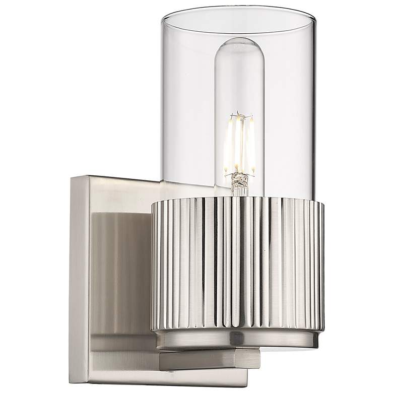Image 1 Bolivar 7.5" High Satin Nickel Sconce With Clear Glass Shade