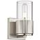 Bolivar 7.5" High Satin Nickel Sconce With Clear Glass Shade