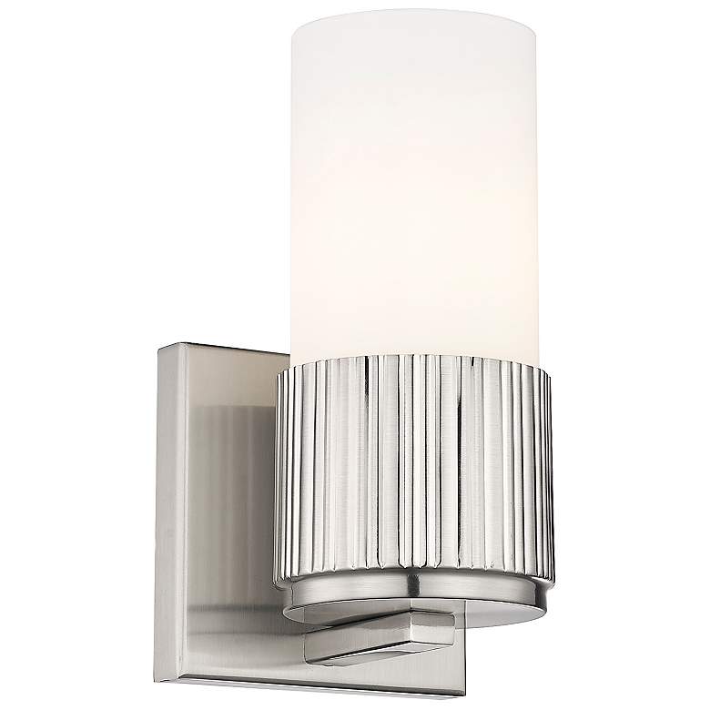 Image 1 Bolivar 7.5" High Satin Nickel Sconce With Matte White Glass Shade