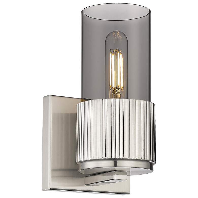 Image 1 Bolivar 7.5 inch High Satin Nickel Sconce With Plated Smoke Glass Shade