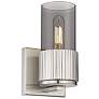Bolivar 7.5" High Satin Nickel Sconce With Plated Smoke Glass Shade