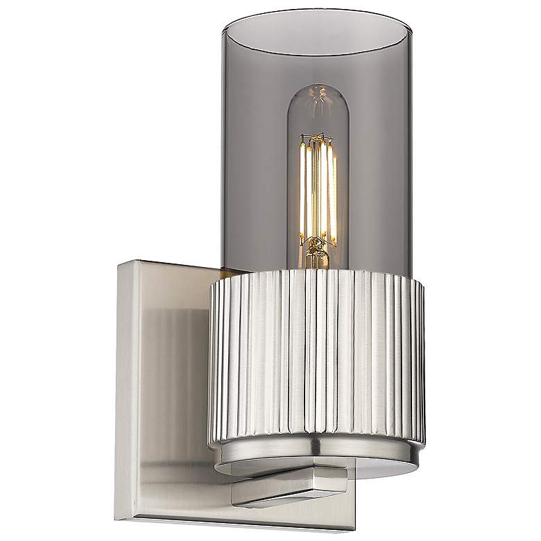 Image 1 Bolivar 7.5" High Satin Nickel Sconce With Plated Smoke Glass Shade