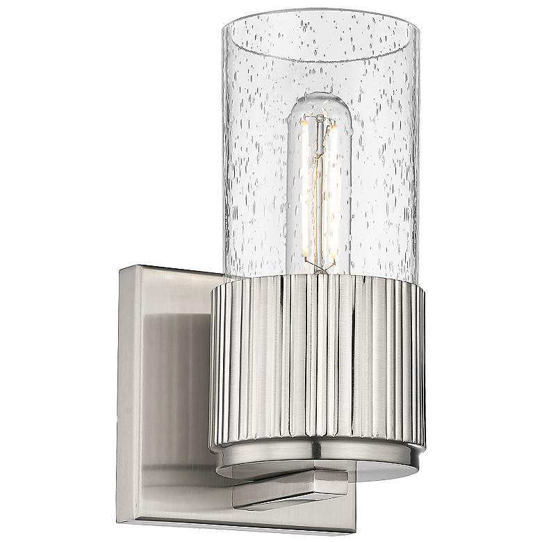 Image 1 Bolivar 7.5 inch High Satin Nickel Sconce With Seedy Glass Shade