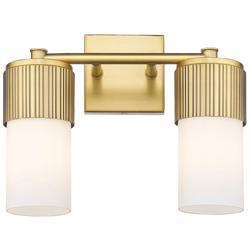 Bolivar 9.5" High 2 Light Brushed Brass Sconce With Matte White Glass