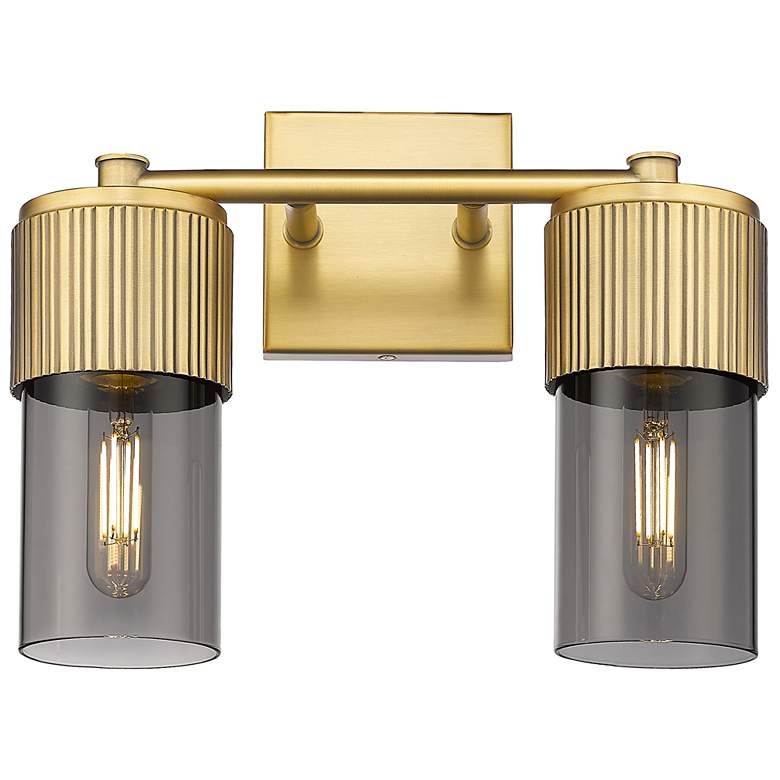 Image 1 Bolivar 9.5" High 2 Light Brushed Brass Sconce With Plated Smoke Shade