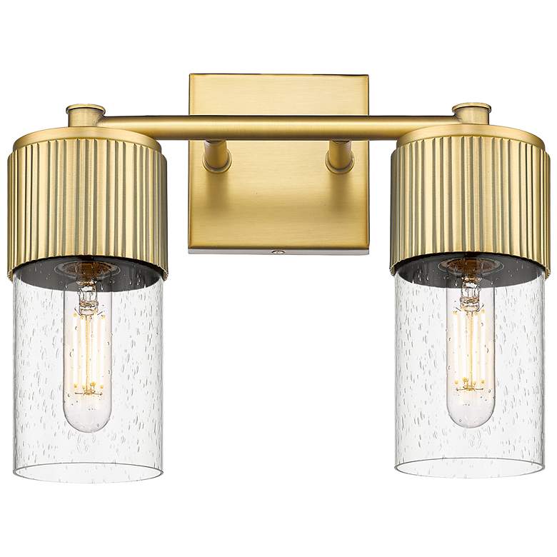 Image 1 Bolivar 9.5" High 2 Light Brushed Brass Sconce With Seedy Glass Shade