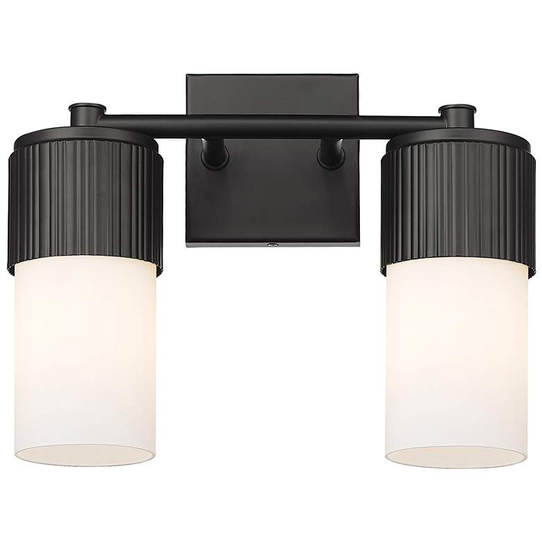 Image 1 Bolivar 9.5" High 2 Light Matte Black Sconce With Matte White Glass Sh