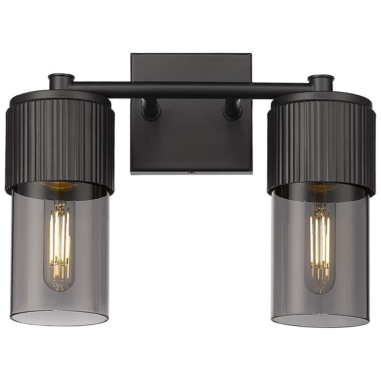 Image 1 Bolivar 9.5" High 2 Light Matte Black Sconce With Plated Smoke Glass S