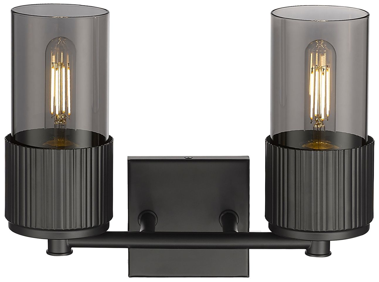 Image 2 Bolivar 9.5" High 2 Light Matte Black Sconce With Plated Smoke Glass S more views