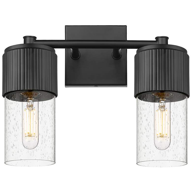 Image 1 Bolivar 9.5" High 2 Light Matte Black Sconce With Seedy Glass Shade