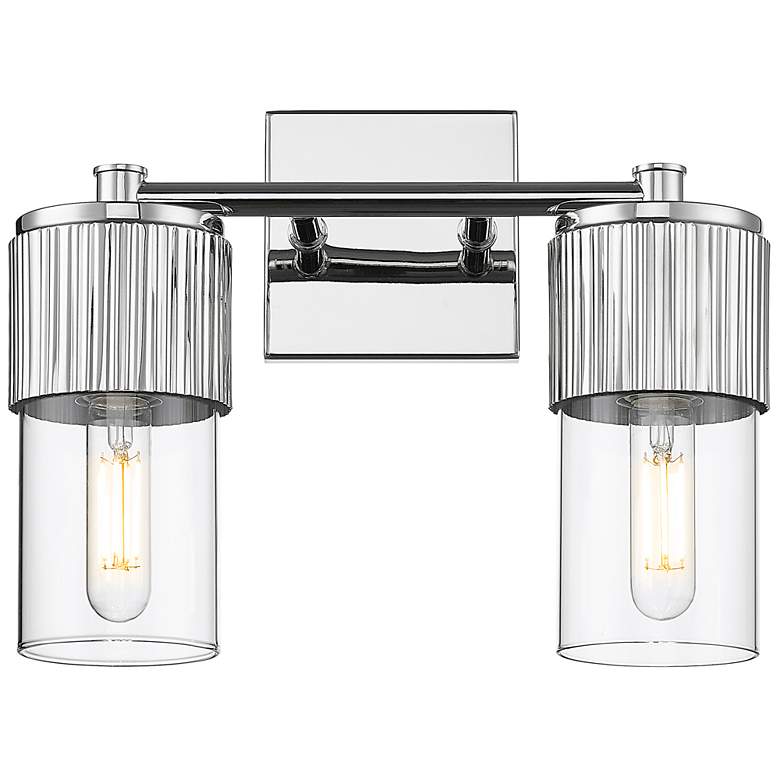 Image 1 Bolivar 9.5" High 2 Light Polished Nickel Sconce With Clear Glass Shad