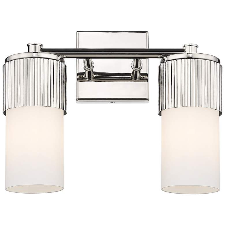 Image 1 Bolivar 9.5" High 2 Light Polished Nickel Sconce With Matte White Shad