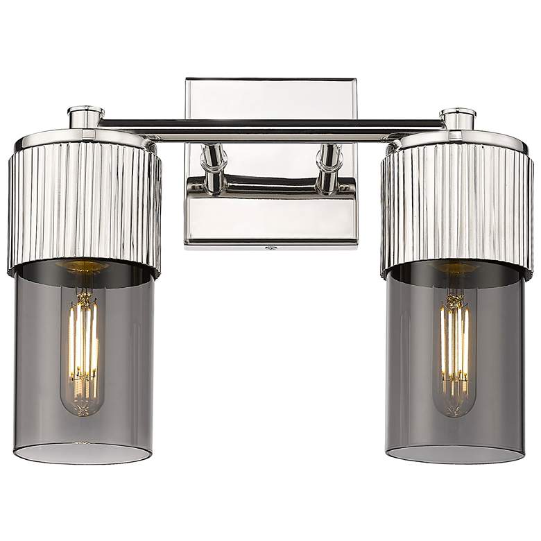 Image 1 Bolivar 9.5" High 2 Light Polished Nickel Sconce With Plated Smoke Sha