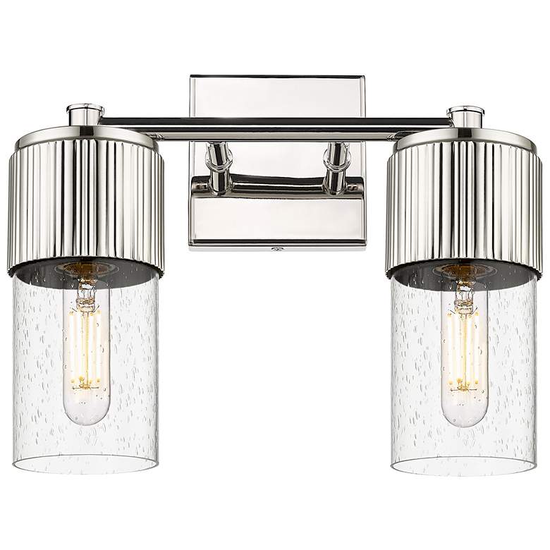 Image 1 Bolivar 9.5" High 2 Light Polished Nickel Sconce With Seedy Glass Shad