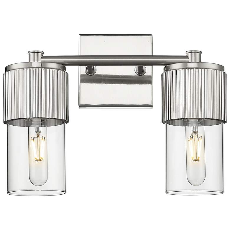 Image 1 Bolivar 9.5" High 2 Light Satin Nickel Sconce With Clear Glass Shade