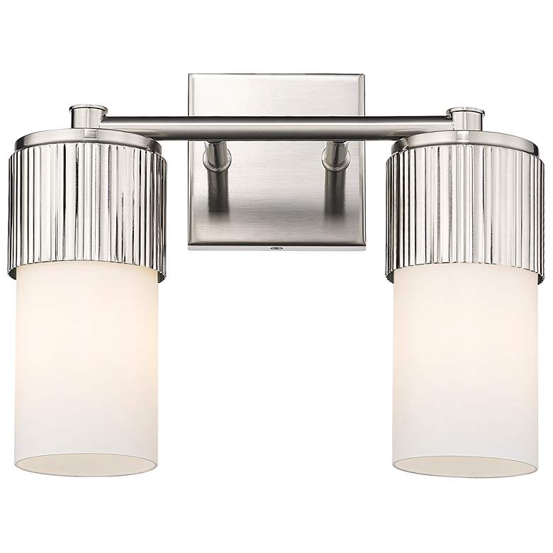 Image 1 Bolivar 9.5" High 2 Light Satin Nickel Sconce With Matte White Glass S