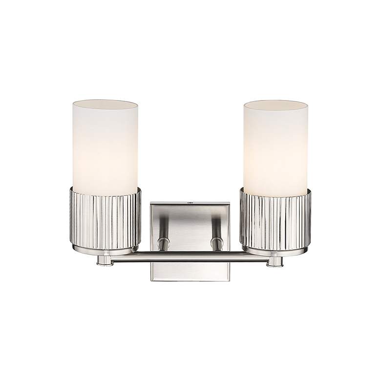 Image 2 Bolivar 9.5" High 2 Light Satin Nickel Sconce With Matte White Glass S more views