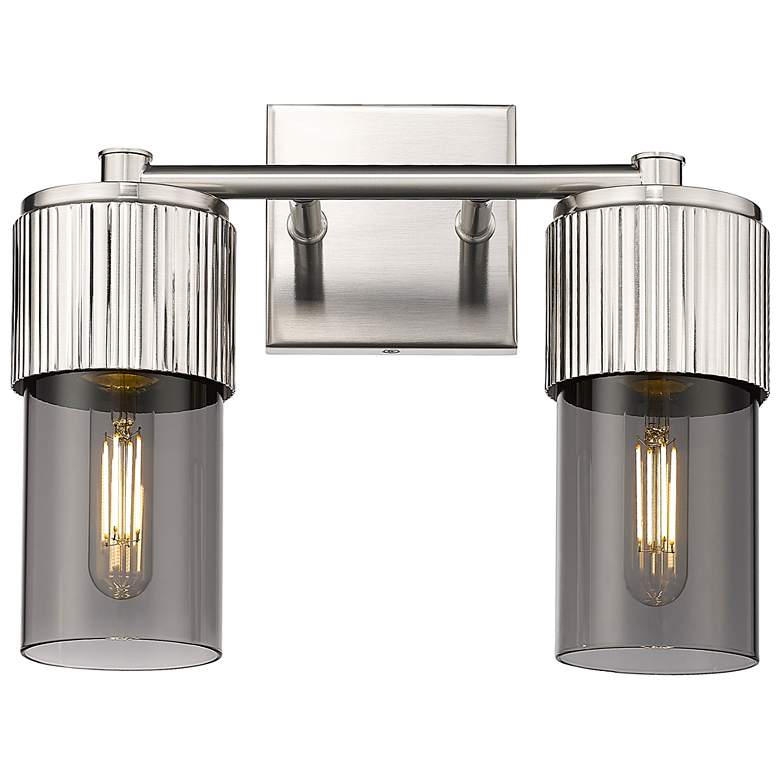 Image 1 Bolivar 9.5" High 2 Light Satin Nickel Sconce With Plated Smoke Glass