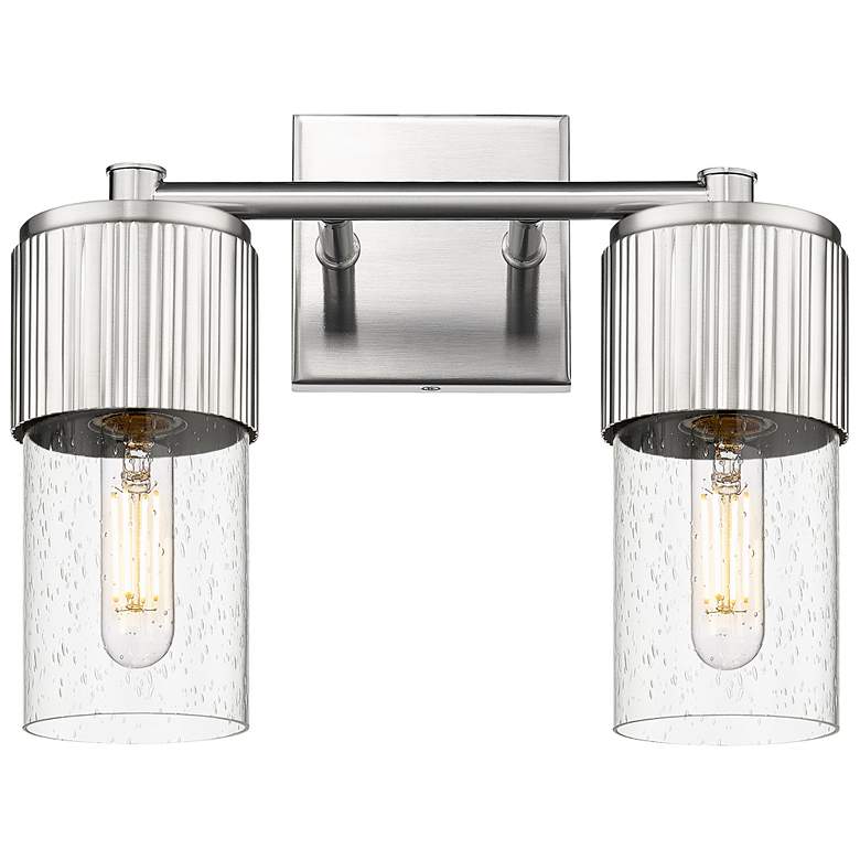 Image 1 Bolivar 9.5" High 2 Light Satin Nickel Sconce With Seedy Glass Shade