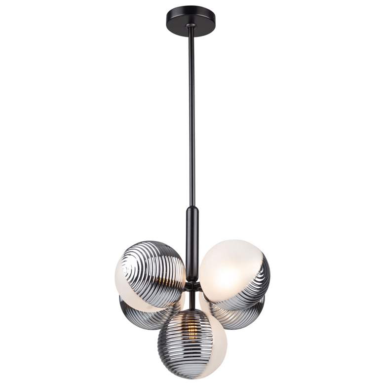 Image 1 Bolla 15.75" Wide 5-Light Black Pendant With White Glass Shade