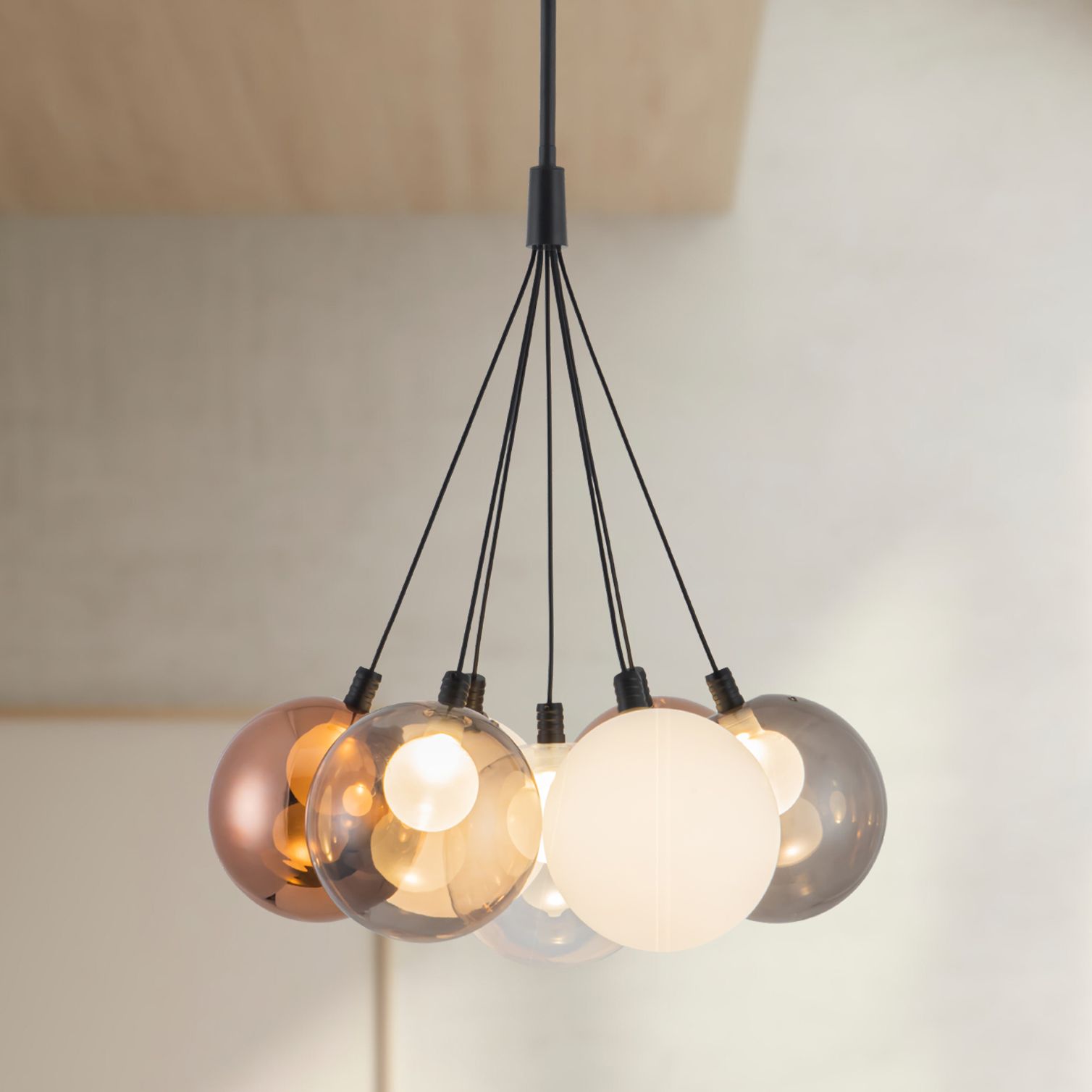 Thumbnail1 of Bolla 17-in Black dimmable LED Chandelier with Mixed Glass