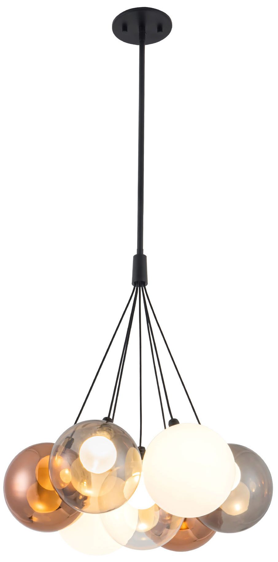 Bolla 17-in Black dimmable LED Chandelier with Mixed Glass
