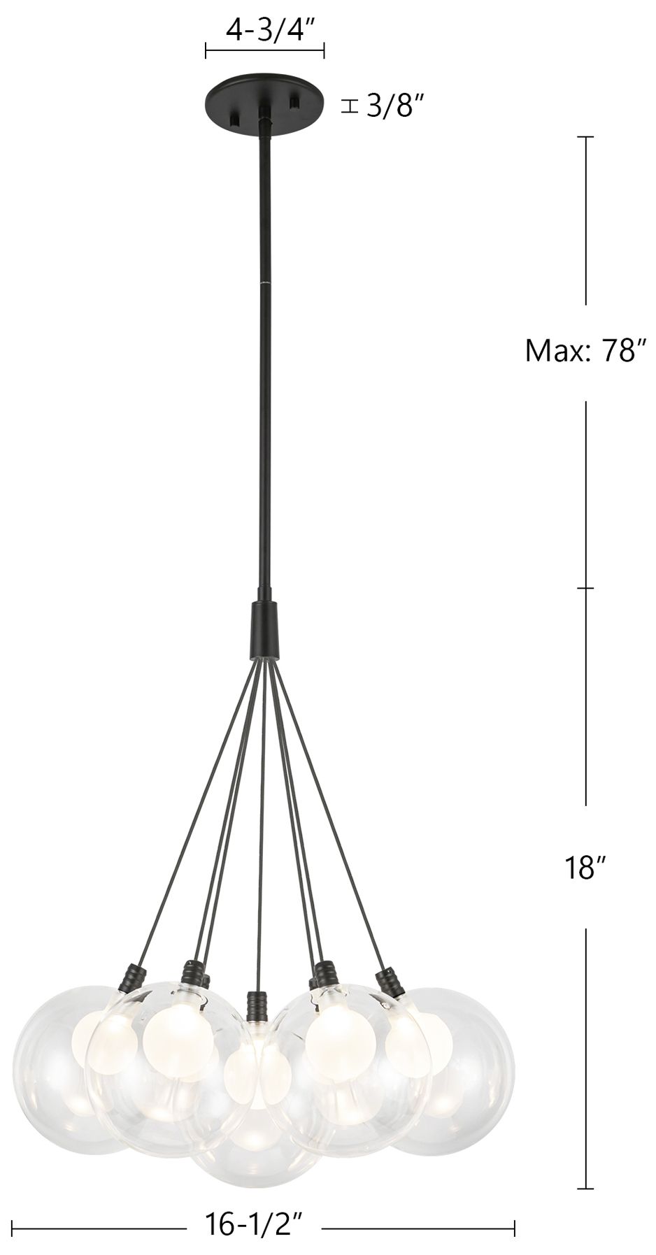 Bolla 17-in Black dimmable LED Chandelier with Mixed Glass