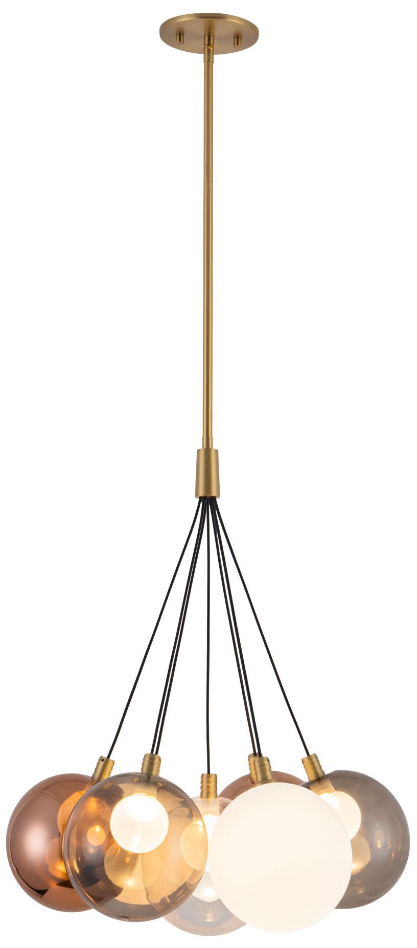 Image 2 Bolla 17-in Brushed Gold dimmable LED Chandelier with Mixed Glass