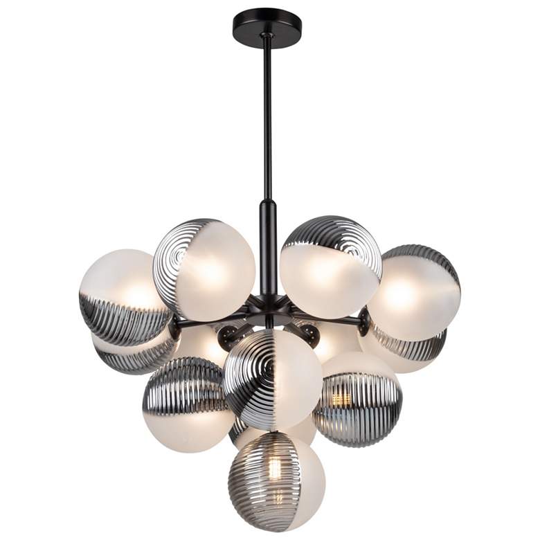 Image 1 Bolla 24.5" Wide 13-Light Black Chandelier With White Glass Shade