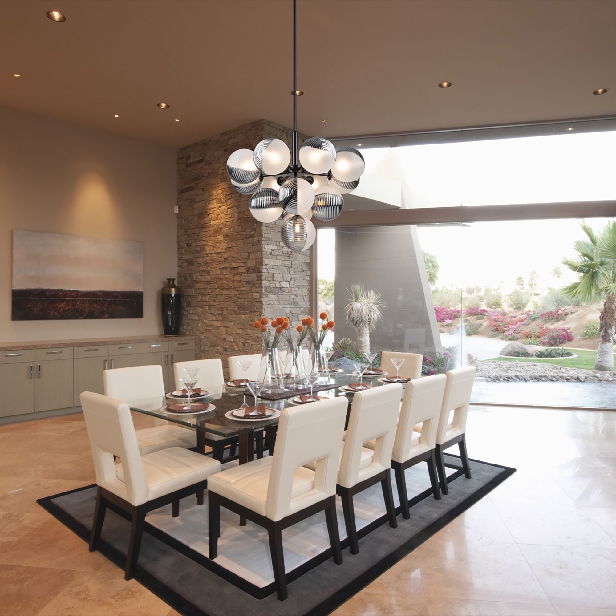 Image 6 Bolla 24.5" Wide 13-Light Black Chandelier With White Glass Shade more views