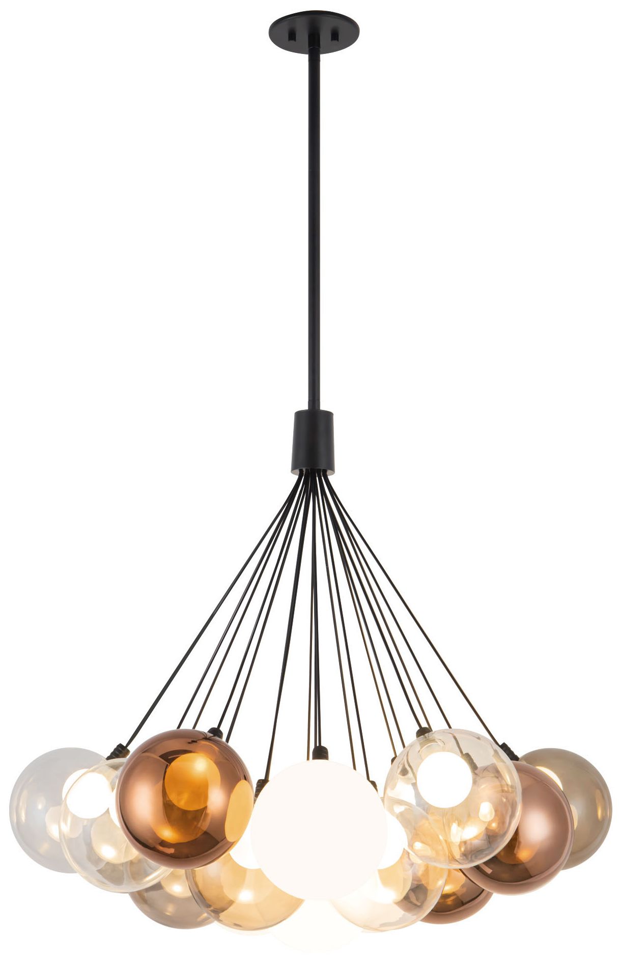 Bolla 28-in Black dimmable LED Chandelier with Mixed Glass