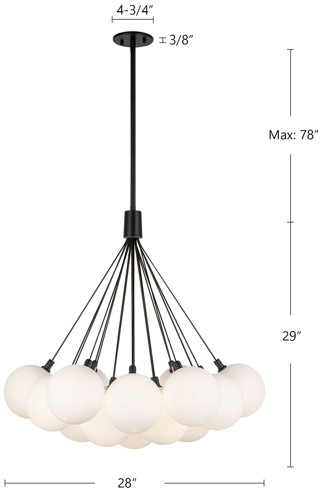 Bolla 28-in Black dimmable LED Chandelier with Mixed Glass