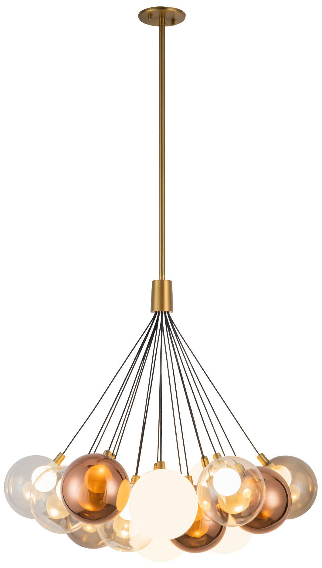 Bolla 28-in Brushed Gold dimmable LED Chandelier with Mixed Glass