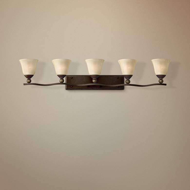 Image 1 Bolla 45 3/4"W Amber Seedy Glass 5-Light Bathroom Light