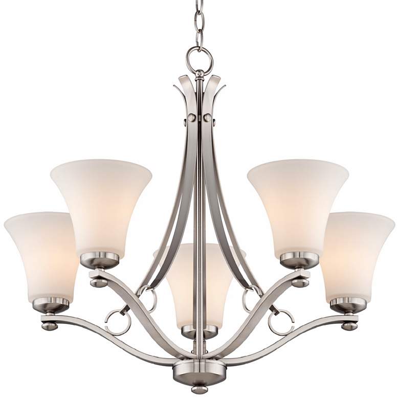 Bollyn Nickel White Glass 26 1/2&quot;W 5-Light Chandelier more views