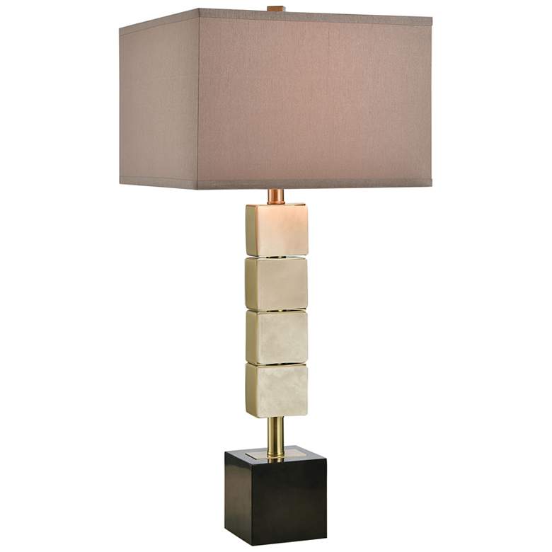 Image 1 Bolster Honey Brass Metal and Alabaster Stone Table Lamp