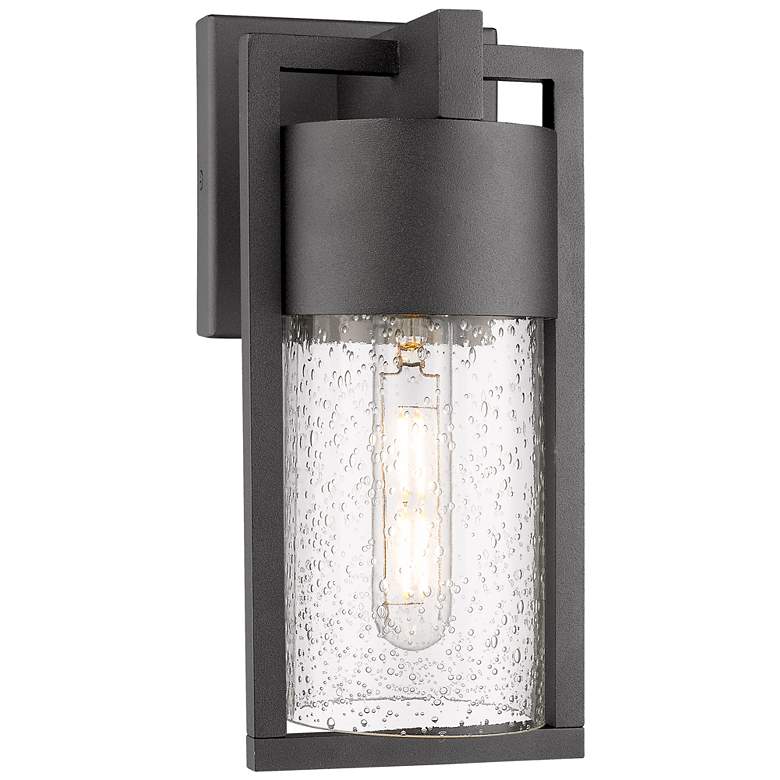Image 1 Bond 1-Light Black Metal and Seeded Glass Outdoor Wall Light