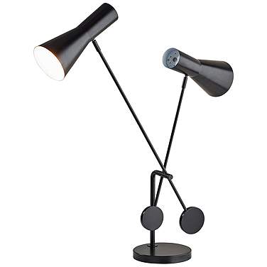 Bond Black Metal 2-Light Touch Desk Lamp with USB Port