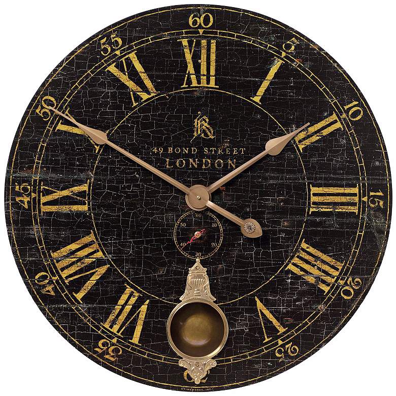 Image 1 Bond Street Black Pendulum 30 inch Wide Round Wall Clock
