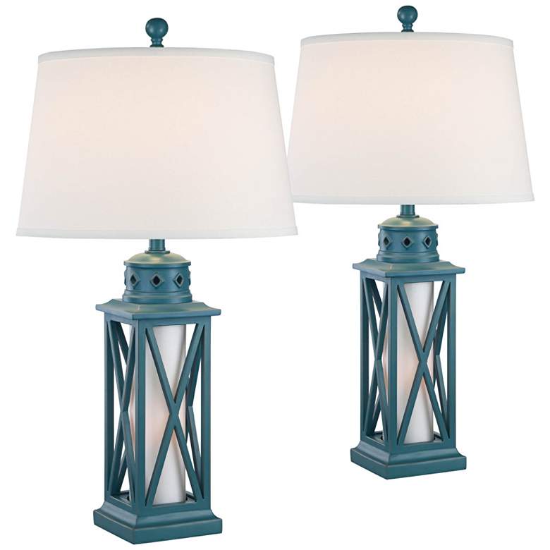 Image 1 Bondi Largo Blue Coastal Lantern Table Lamps Set of 2