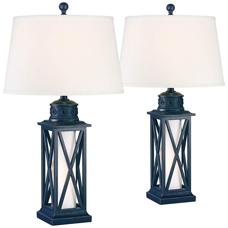 Image 1 Bondi Navy Blue Coastal Lantern Table Lamps Set of 2