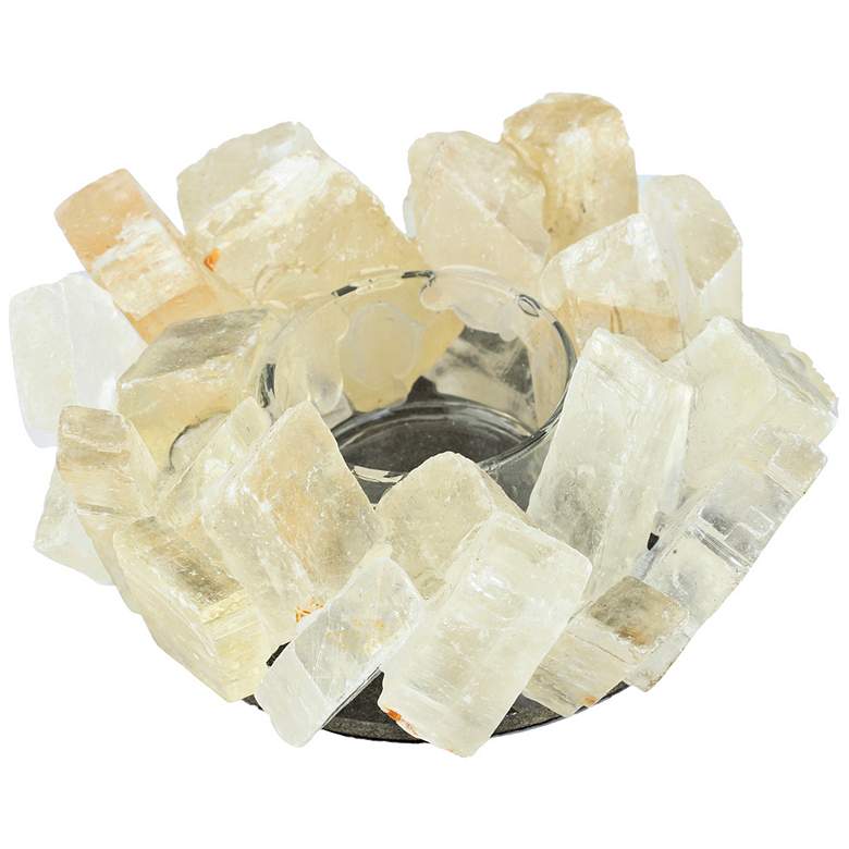 Image 1 Bonita 3" Wide White Stone and Clear Glass Candle Holder