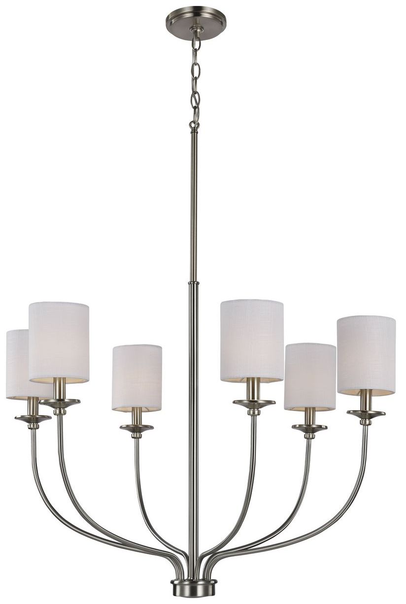 Image 2 Bonita Collection Six-Light White Linen Fabric Shade Chandelier Light more views