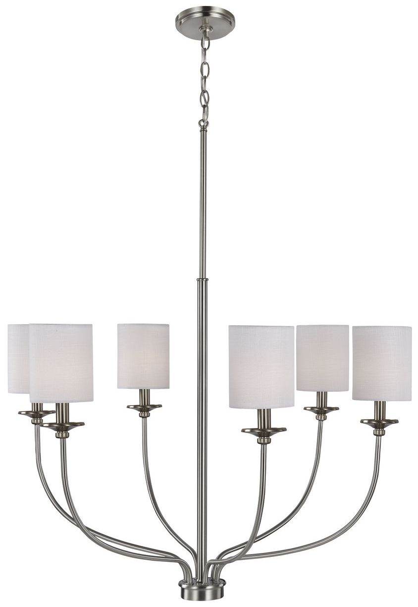 Image 5 Bonita Collection Six-Light White Linen Fabric Shade Chandelier Light more views
