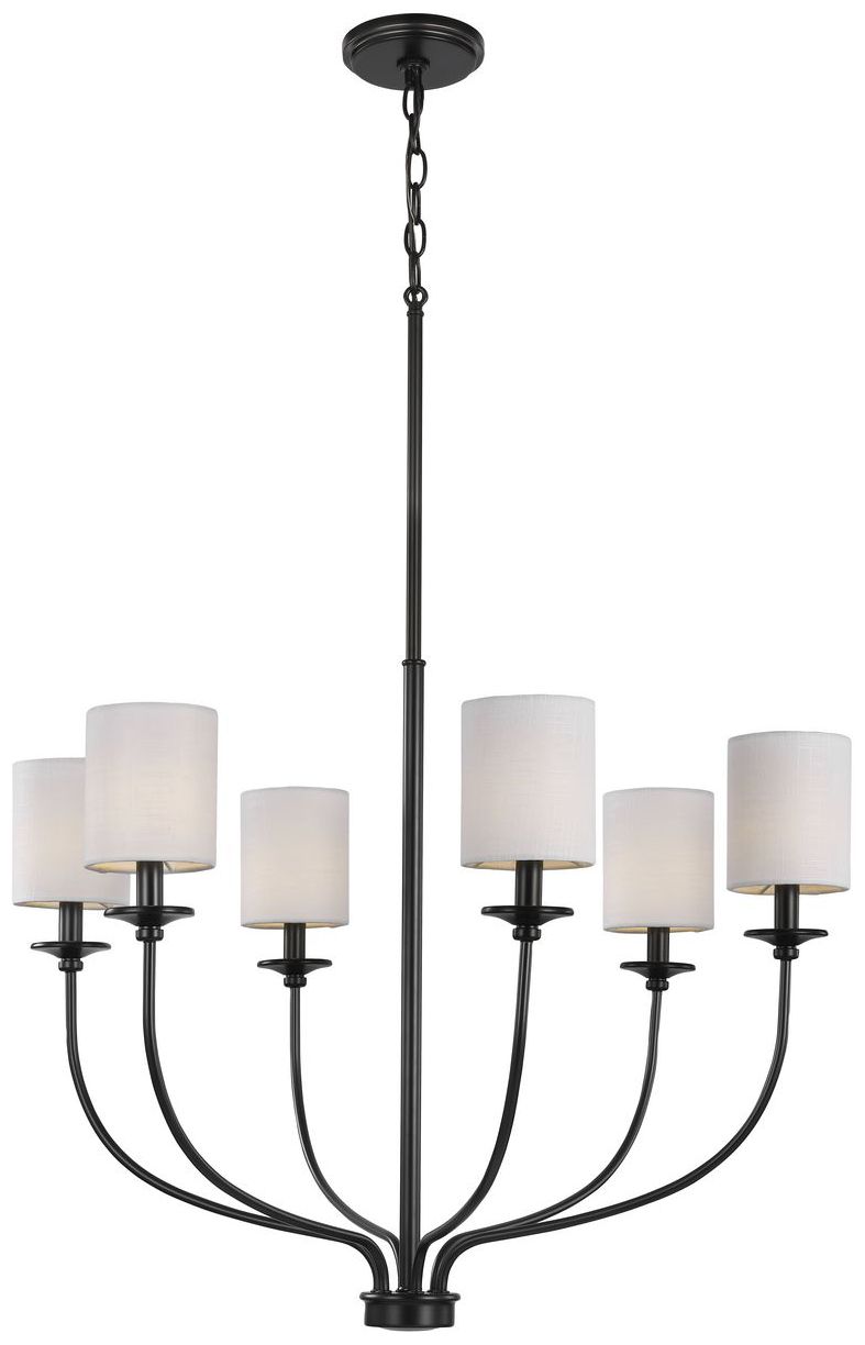 Image 2 Bonita Collection Six-Light White Linen Fabric Shade Chandelier Light more views