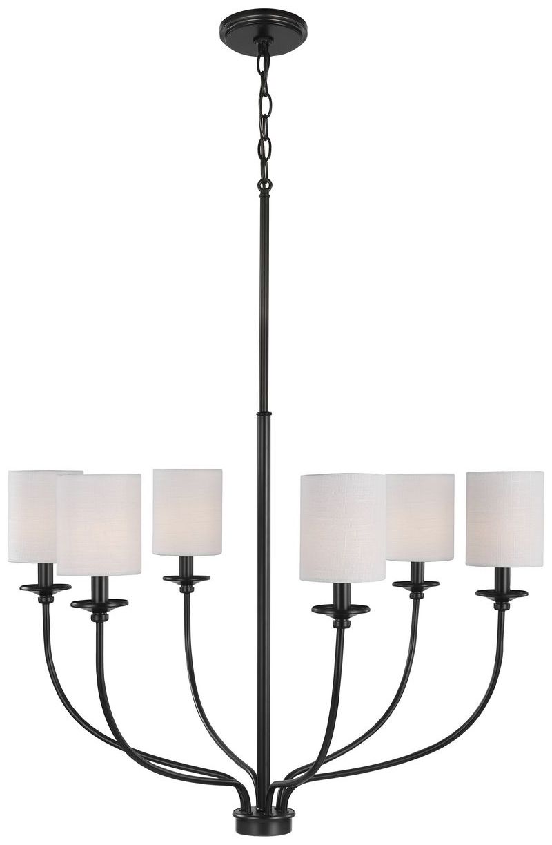 Image 5 Bonita Collection Six-Light White Linen Fabric Shade Chandelier Light more views